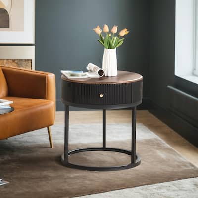 Round Nightstand with Drawer, 19.68 Inch Wood End Table with Storage, Small Table or Living Room