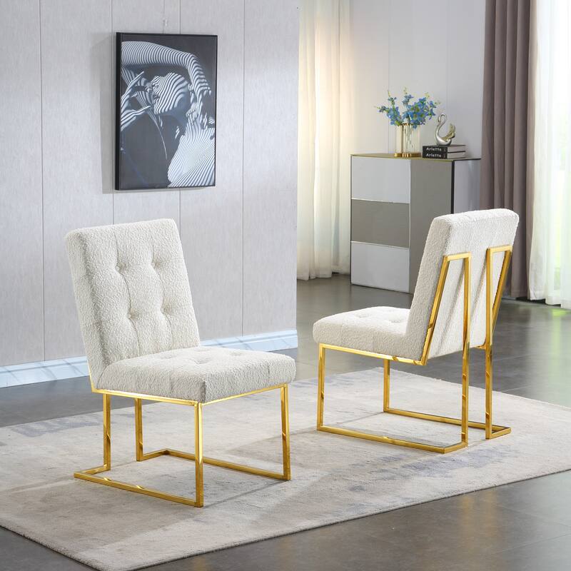 Modern Linen 2 Piece Kitchen Dining Chair Set with Upholstered, Stainless Steel Legs for Dining Room Kitchen Living Room Bedroom - White