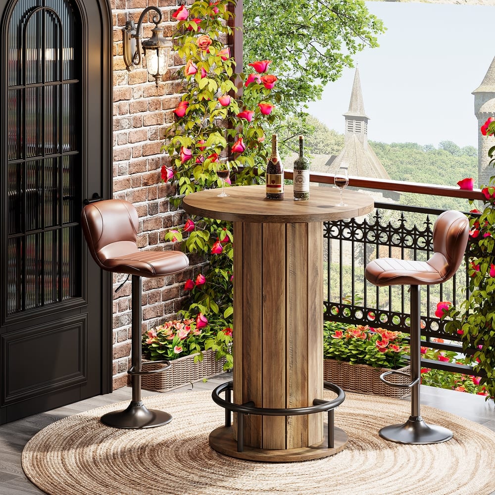 Round Bar Table, 39.4" H Wood Bistro Pub Table