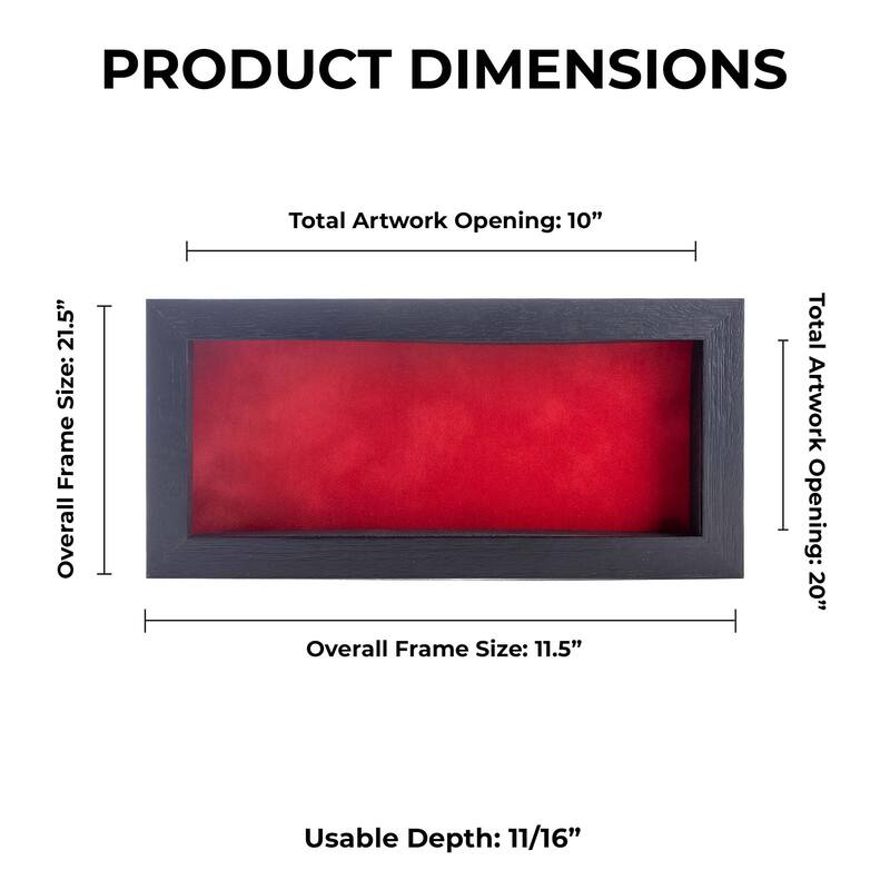 10x20 Shadow Box Frame Textured Black Wood Includes a Red Real Suede Texture Acid-Free Backing Board