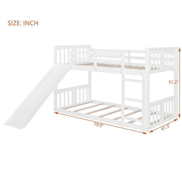 dimension image slide 0 of 2, Twin Over Twin Bunk Bed with Slide and Ladder, for Kids, Teens, Boys or Girls