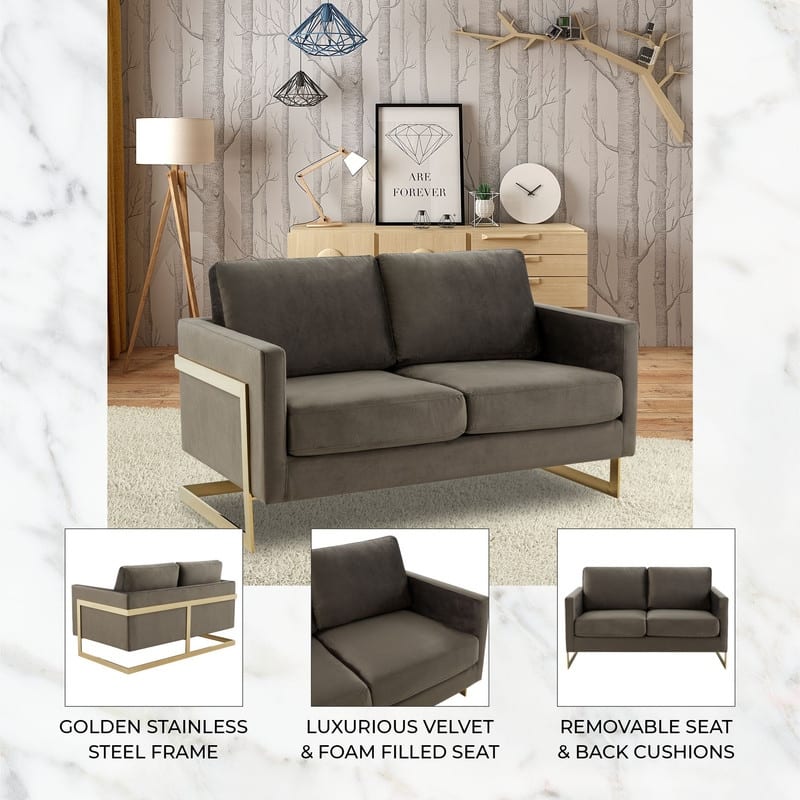 Lincoln Velvet 2-Seater Sofa with Foam Cushions Pocket Spring Stainless Steel Base Removable Cushion Fully Assembled