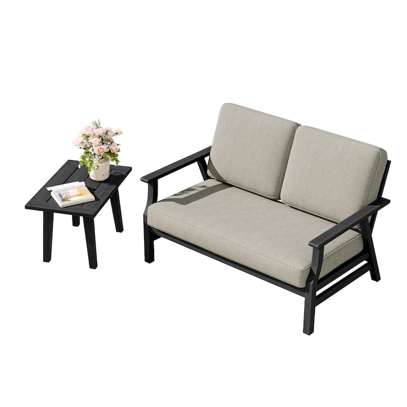 2-Piece Teak Outdoor Loveseat Set with Table.