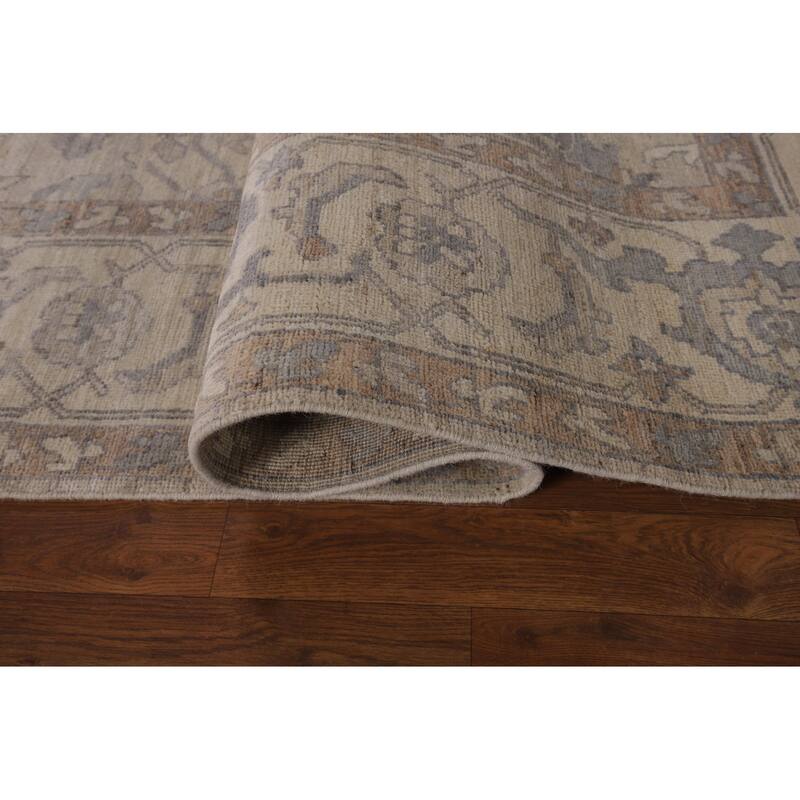 Floral Beige Oushak Turkish Area Rug Hand-Knotted Wool Carpet - 7'8"x 9'7"