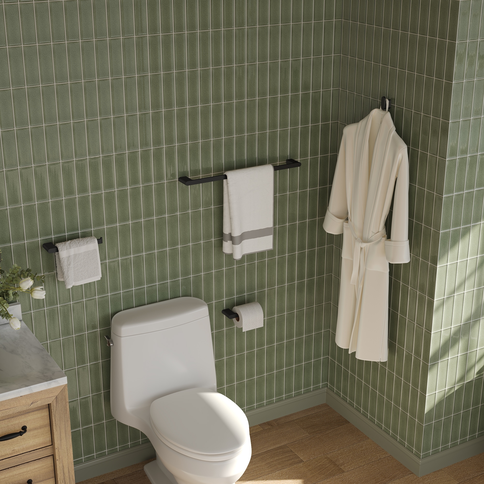 4-Piece Bathroom Hardware Accessories Set, Wall Mount Towel Bar, Toilet Paper Holder, Hand Towel Rack 1 Towel Hooks