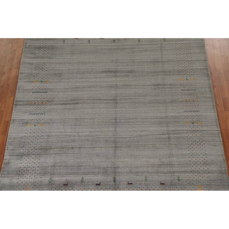 Grey Tribal Gabbeh Indian Area Rug Hand-Knotted Wool Carpet - 8'3"x 9'9"