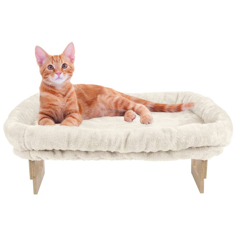 PETMAKER Cat Bed for Window Sill - Cat Window Perch with Bolster - Cream