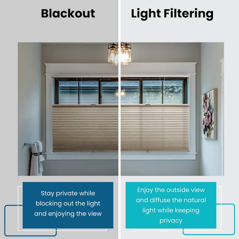BlindsAvenue Cordless Top Down Bottom Up Cellular Honeycomb Shade, 9/16" Single Cell, Light Filtering, Designer Print Stone