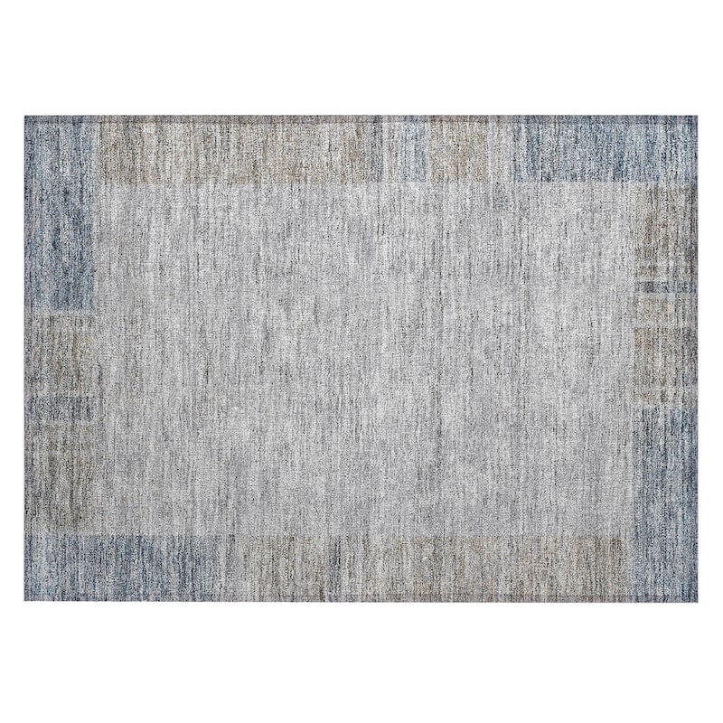 Machine Washable Indoor/ Outdoor Chantille Modern Border Rug