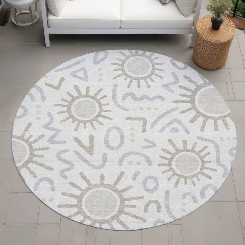 Machine Washable Indoor/ Outdoor Modern Sol Chantille Rug - Ivory - 8' x 8'