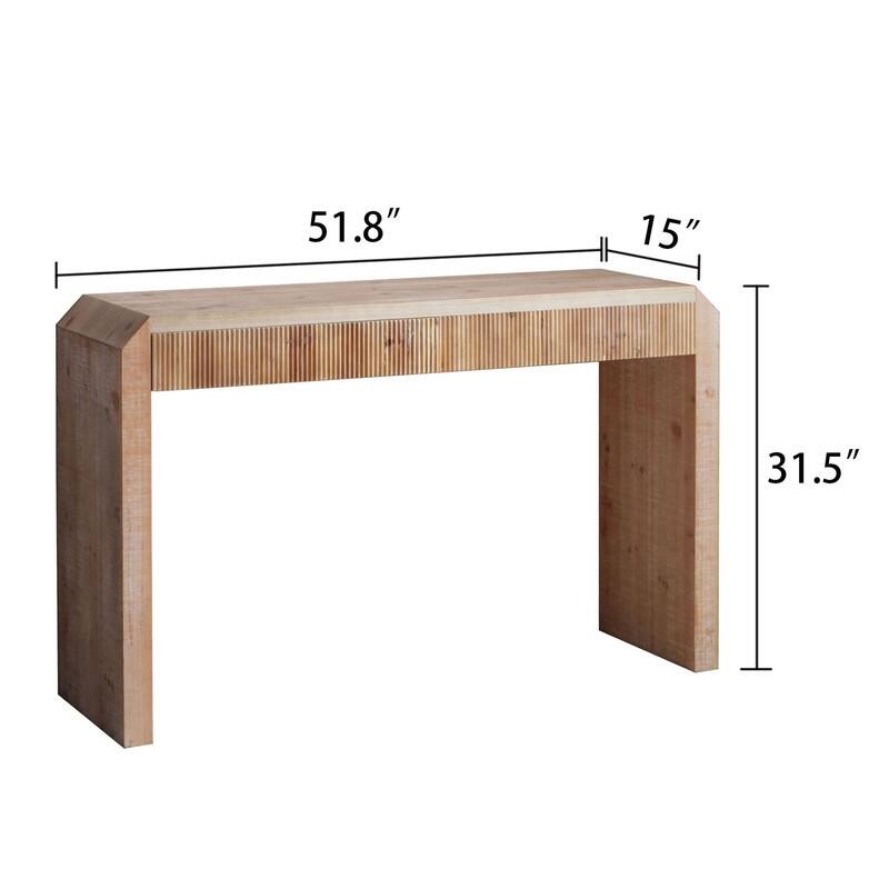 Rustic Wooden Console Table with Drawer - Minimalist Design, Ribbed Texture, and Natural Finish