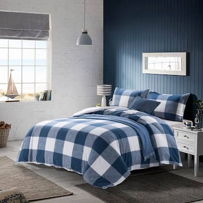 WHOLINENS Cotton Duvet Cover Set, 3Pcs Set, Washed Slub Check