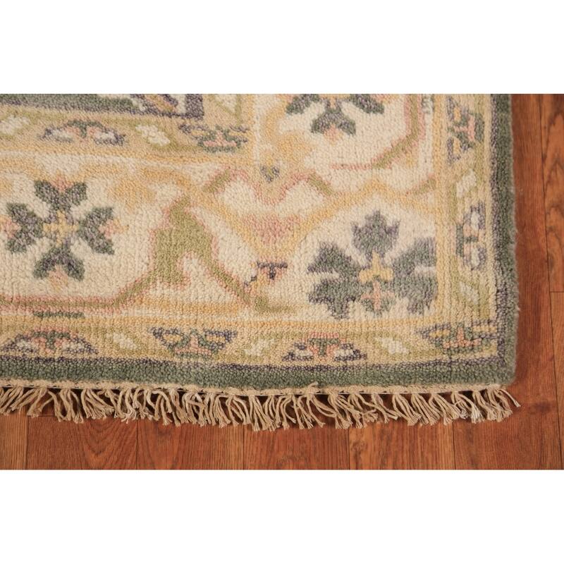 Green Oushak Oriental Rug Transitional Hand-Knotted Wool Carpet - 4'2"x 6'2"