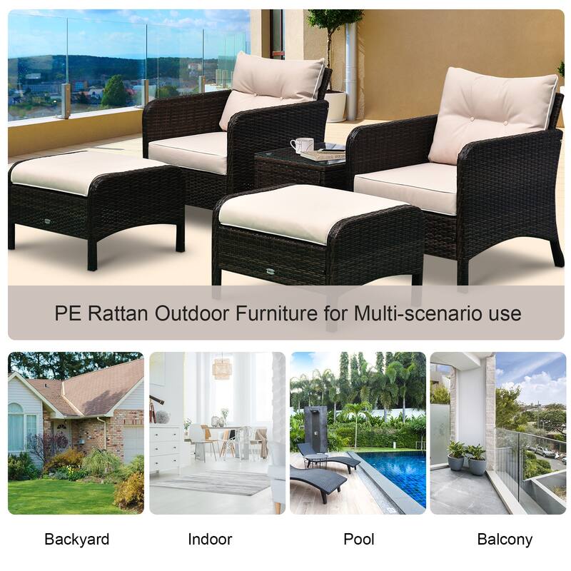 Outsunny 5-piece Wicker Patio Chairs, Ottomans, and Coffee Table Set