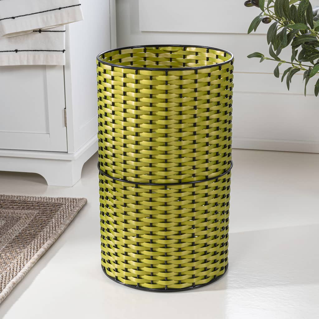 happimess Cecil Modern 4.13-Gallon Faux Wicker Cylinder Waste Basket