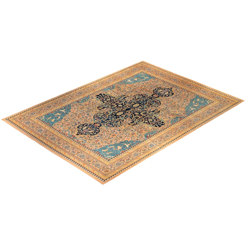 Overton Handknotted Wool Vintage Inspired Contemporary Eclectic Beige Area Rug - 15' 10" x 11' 10"