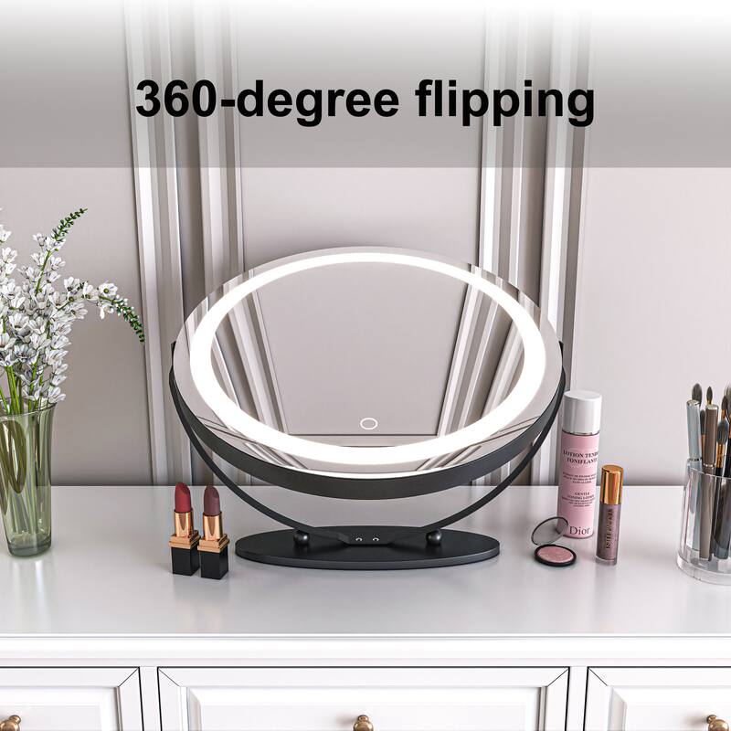 TOOLKISS 19-inch Round Dimmable LED Tabletop Makeup Mirror - 19"