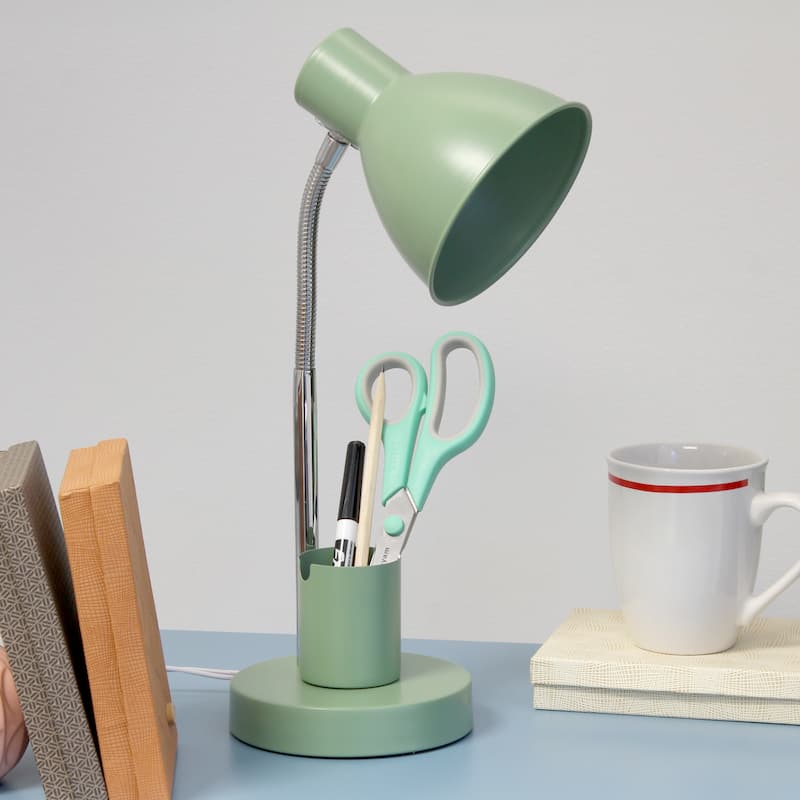 Adjustable Metal Desk Lamp with Organizer Base and Chrome Gooseneck Arm Modern Task Lighting Multiple Colors