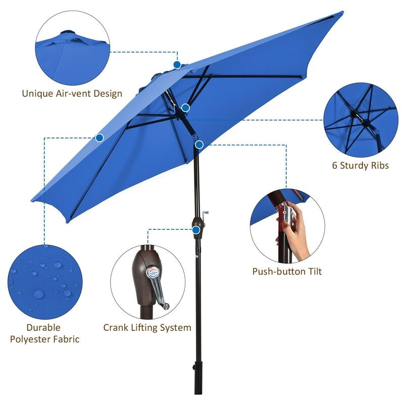 10 ft Outdoor Market Patio Table Umbrella Push Button Tilt Crank Lift