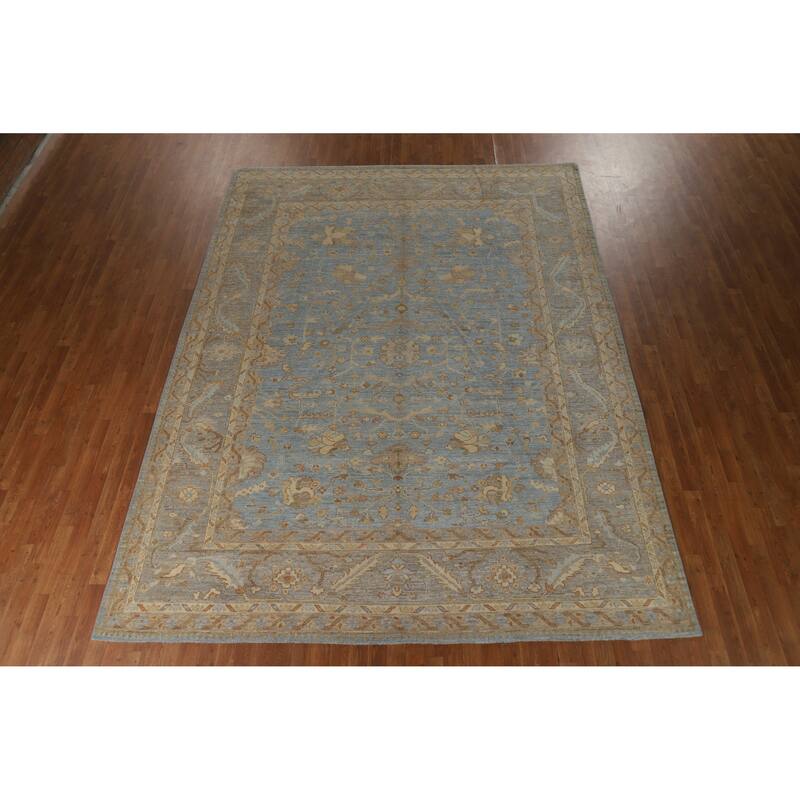 Hand Knotted Oriental 100% Wool Carpet Transitional All-Over Navy Blue & Blues Oushak Area Rug - 11' 11'' X 8' 11''