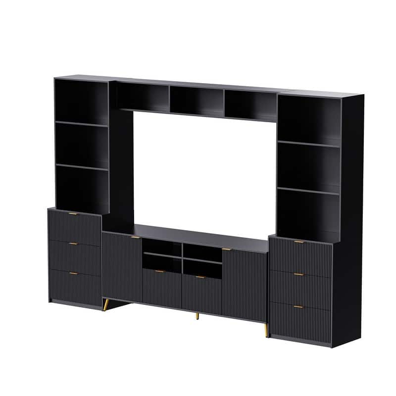 4-Piece Wood Wall Unit Entertainment Center with 13 shelves,8 Drawers and 2 Cabinets