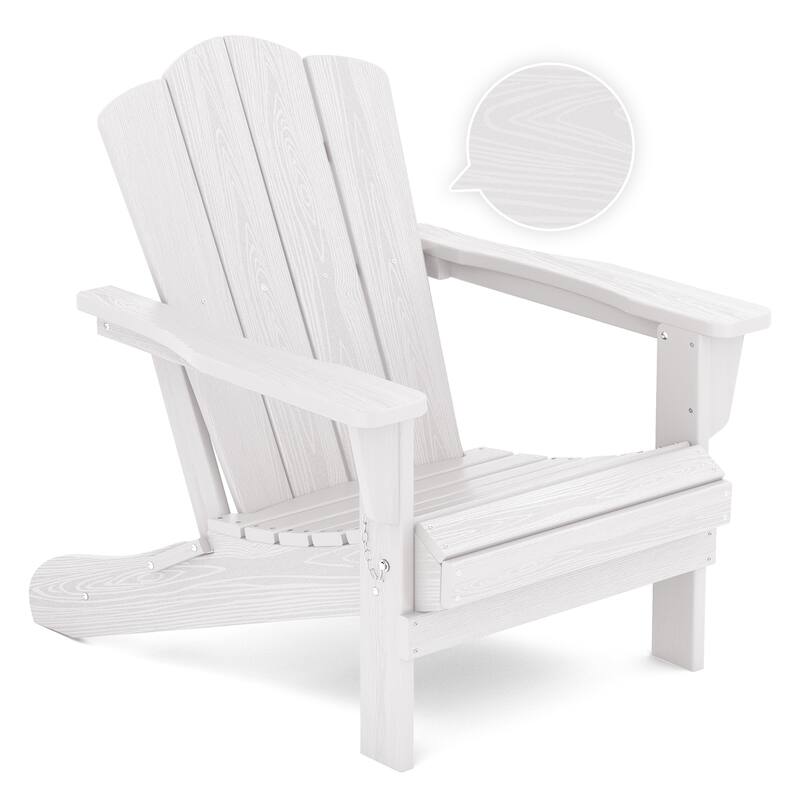 Plastic Folding Outdoor Patio Adirondack Chair With Slat Seat - White