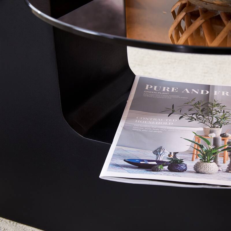 Modern Round Coffee Table with MDF L-Shaped Legs and Double-Layer Design for Living Room