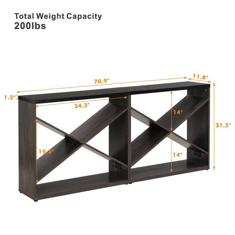 70.87" Entryway Sofa Table, X Shaped Detachable Console Table with Storage, 2 PC Free Combination Living Room Side Table