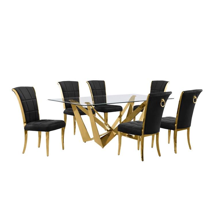 Best Quality Furniture D400/1-SC320-7 Dining Set with 78" 12mm Glass with Bevel