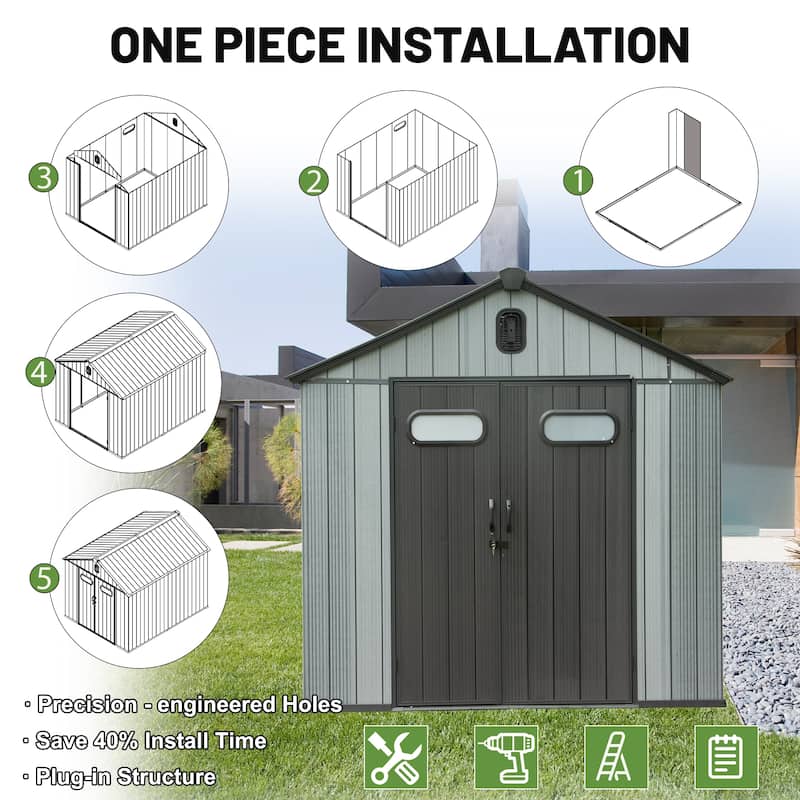 8X10FT Outdoor Resin Storage Shed, Waterproof Plastic Garden Shed with Lockable Door, Windows & Vents