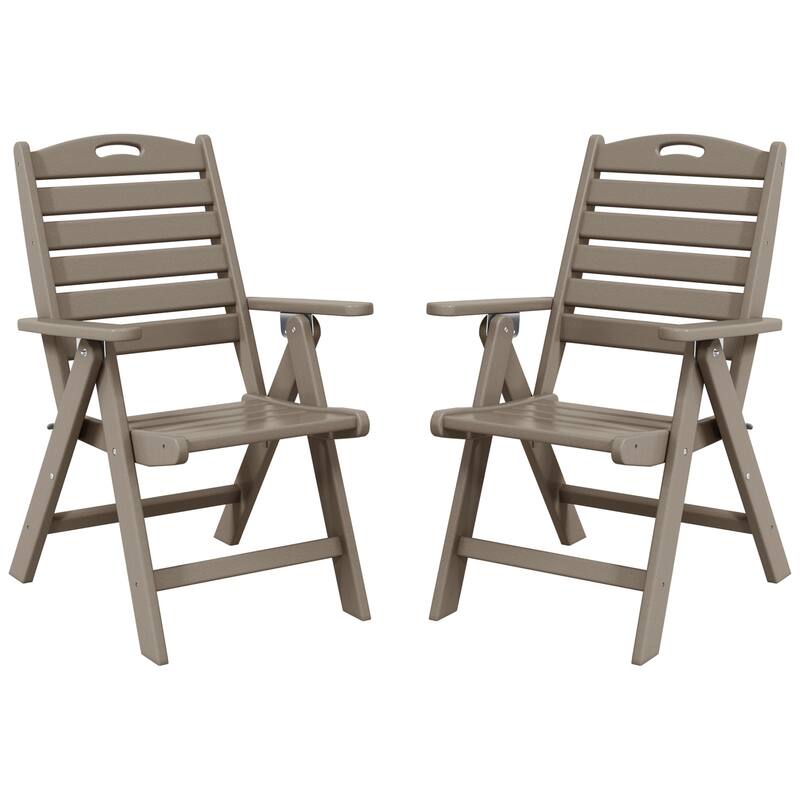 Coastline Patio Folding Highback Dining Chair Set of 2 - Weathered Wood