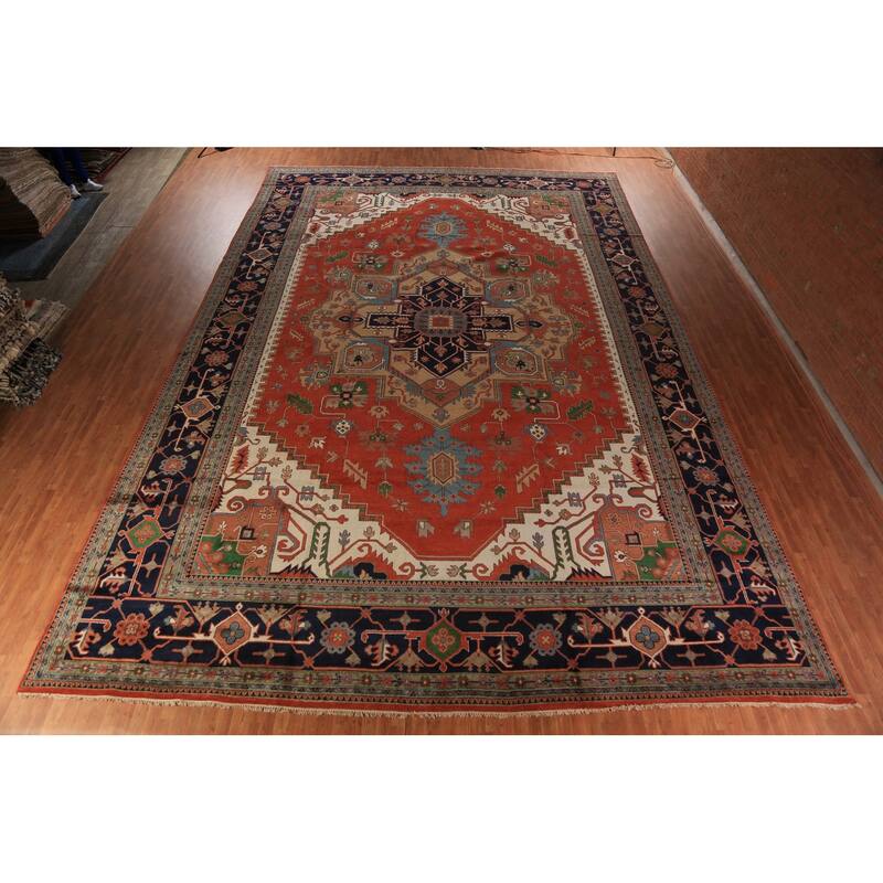 Orange Medallion Heriz Serapi Oriental Large Rug Handmade Wool Carpet - 16'4"x 24'6"