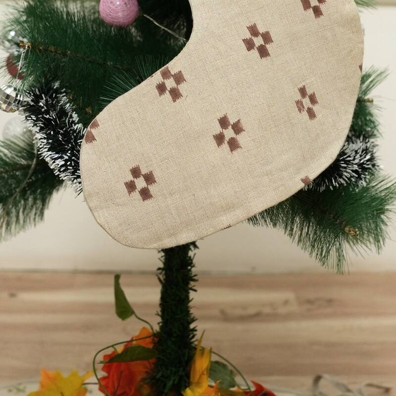 Fabdivine Handmade Floral Christmas Stockings Linen Block Print Décor - 10"X4.5" - Barfi- Chocolate Brown - Christmas Stockings