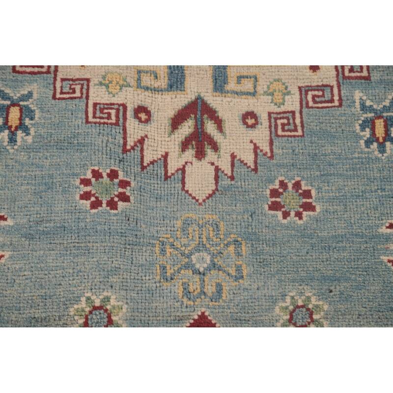Light Blue Traditional Kazak Area Rug Hand-Knotted Wool Carpet - 6'10" x 10'0"