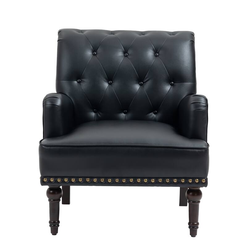 Tufted Vegan Leather Accent Chairs Armchairs with Nailhead Trim