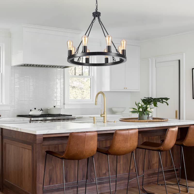 8-Light Circle Wagon Wheel Farmhouse Foyer Chandelier Linear Island Chandelier Lighting for Dining Room