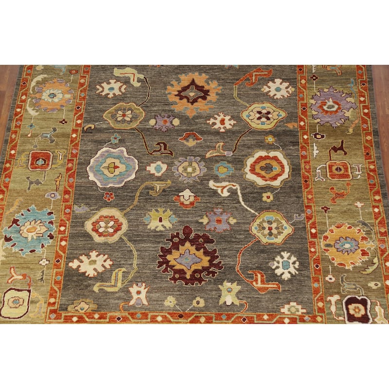 Hand Knotted Oriental 100% Wool Carpet Transitional All-Over Greys & Charcoal Oushak Area Rug - 10' 0'' X 8' 0''