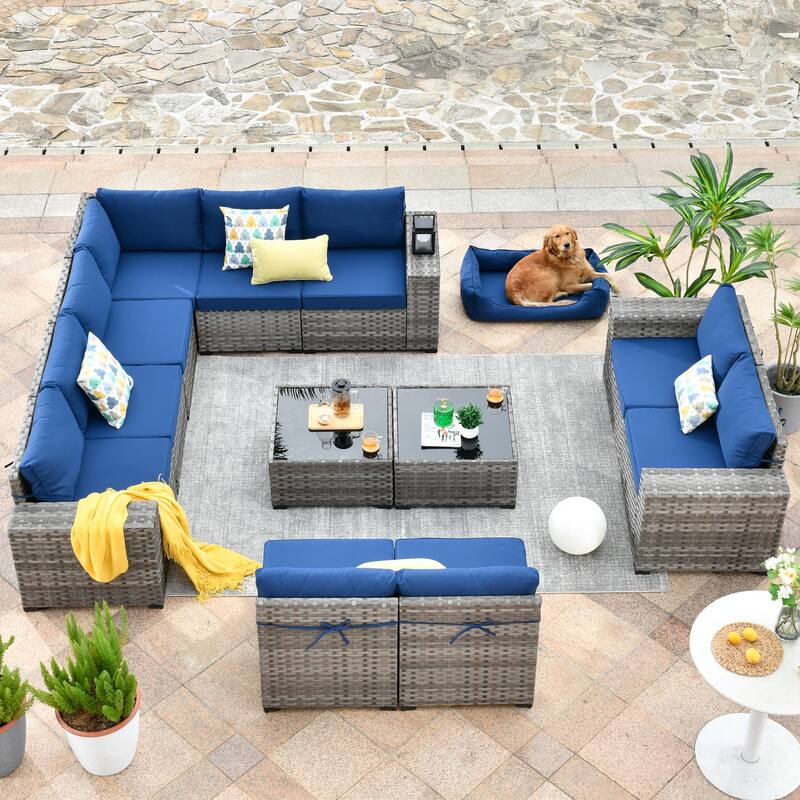 OVIOS Patio Wicker Furniture Wide Arm 12-piece Set with Table