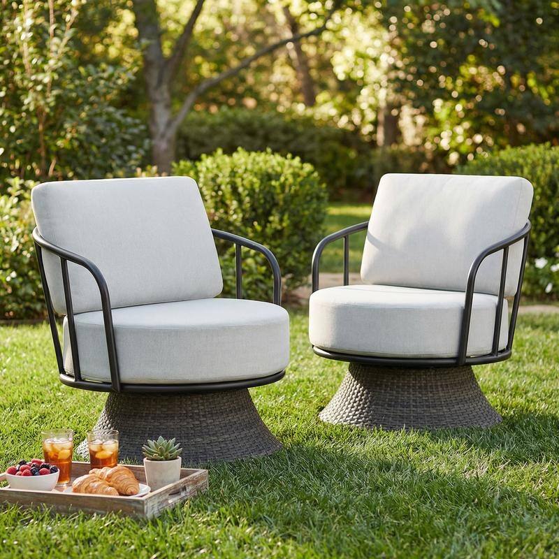 Spruce & Spring Patio Fruniture Outdoor Swivel Chair and Side Table - 2 Chair