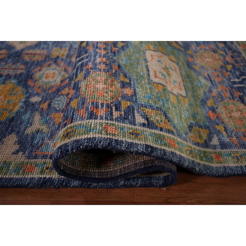 Blue Geometric Khotan Oriental Area Rug Handmade Wool Carpet - 8'9"x 11'11"