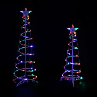 2 LED Lighted Multi-Color Outdoor Spiral Christmas Cone Trees 3', 4' - White
