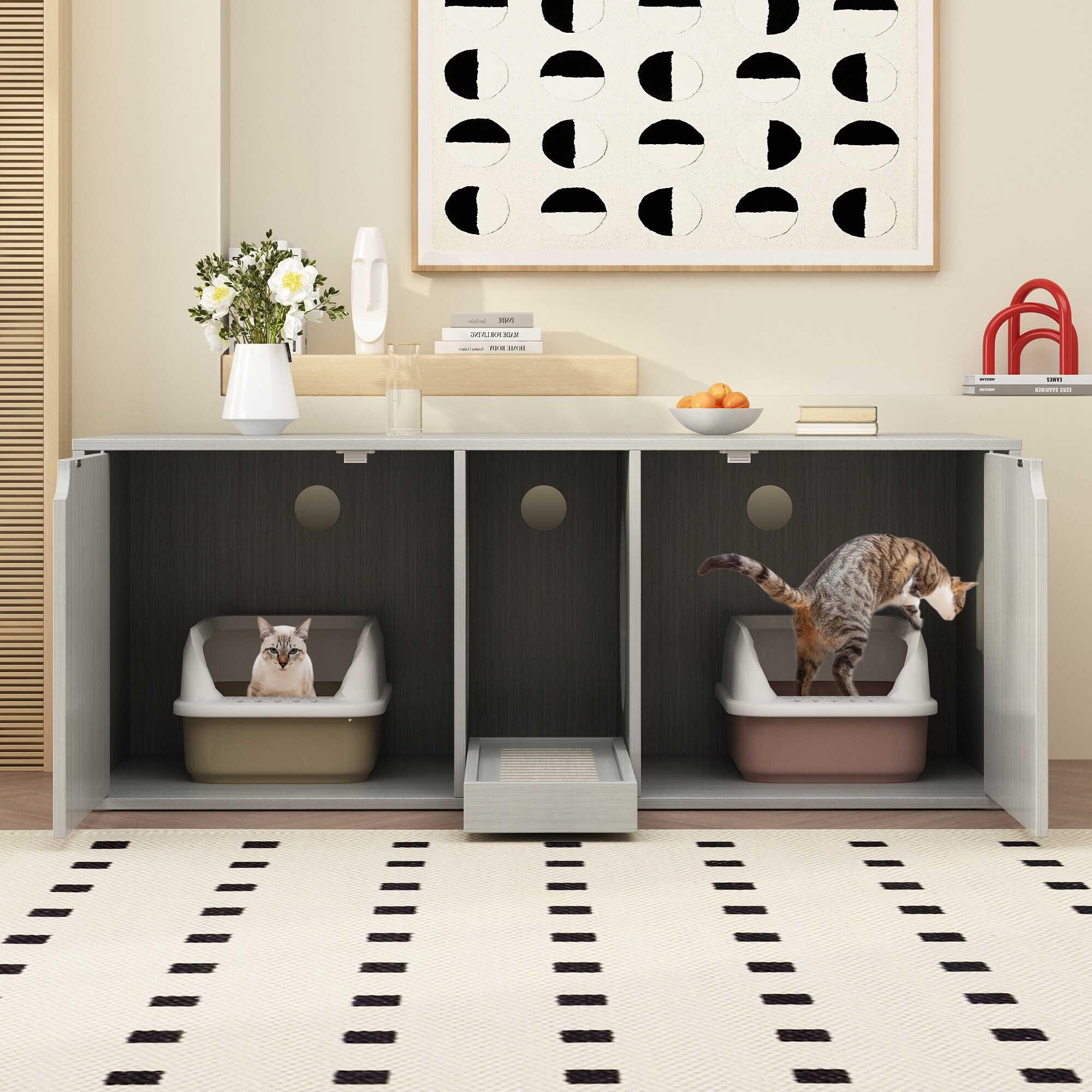 Dual Compartment Cat Litter Box Enclosure Multi Functional