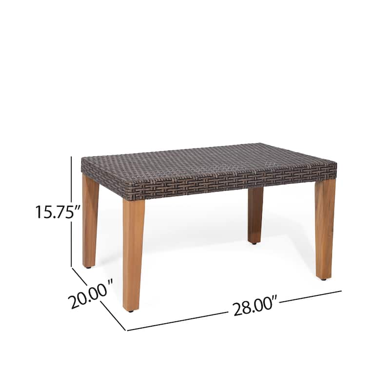 Hampton Outdoor Transitional Wicker and Acacia Wood Ottoman by Christopher Knight Home