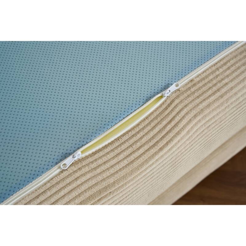 59.05'' Corduroy Convertible Sofa Bed with Cylindrical Pillow, Floor Sofa Lounge Couch