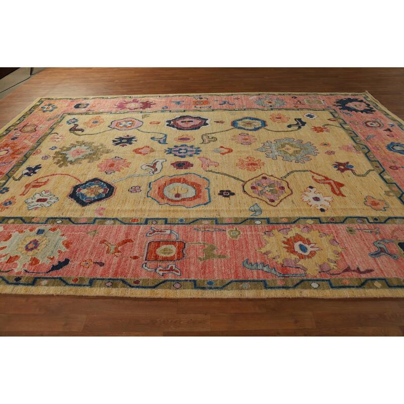 Hand Knotted Oriental 100% Wool Carpet Transitional All-Over Yellow & Gold Oushak Area Rug - 12' 11'' X 8' 11''
