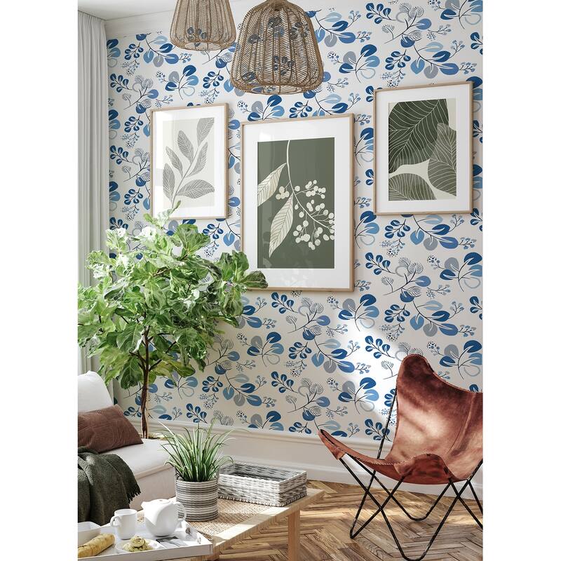 A-Street Prints Jonah Blue Leaf Trail Wallpaper