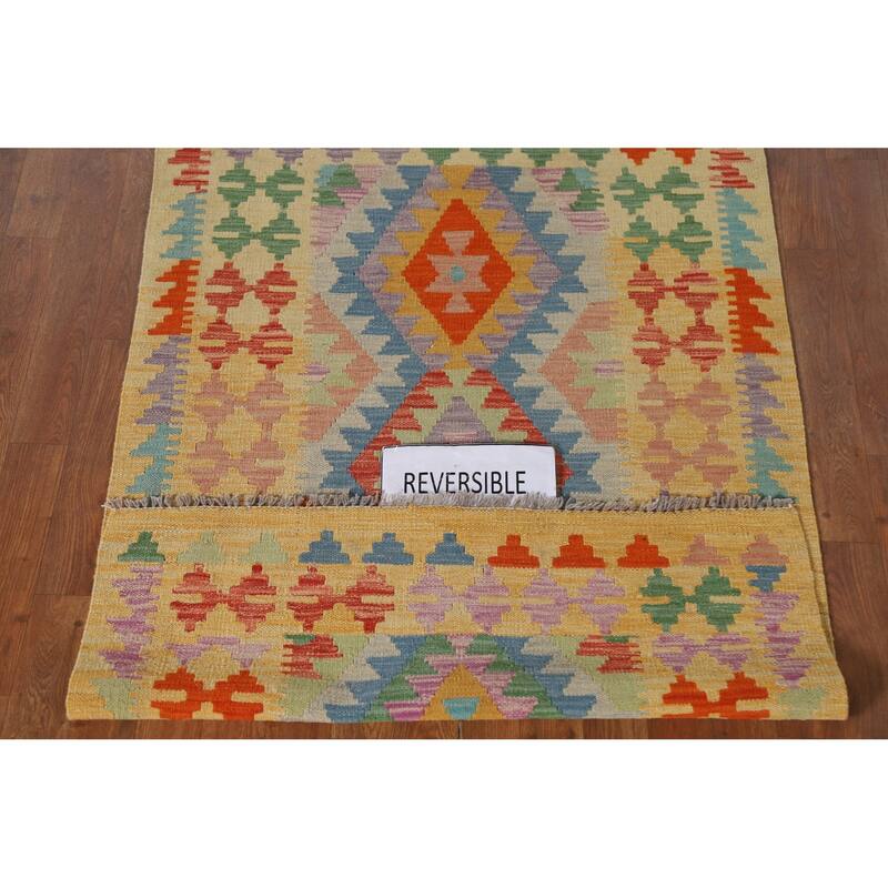 Reversible Kilim Accent Rug Oriental Hand-Woven Wool Carpet - 3'4"x 5'1"