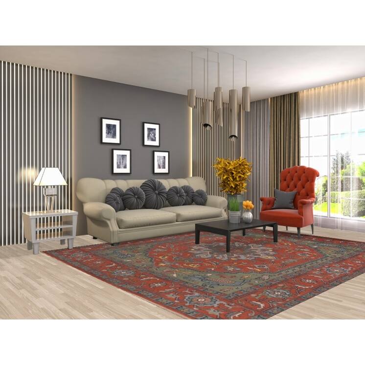Traditional Orange Ziegler Area Rug Hand-Knotted Wool Carpet - 8'0"x 9'11"