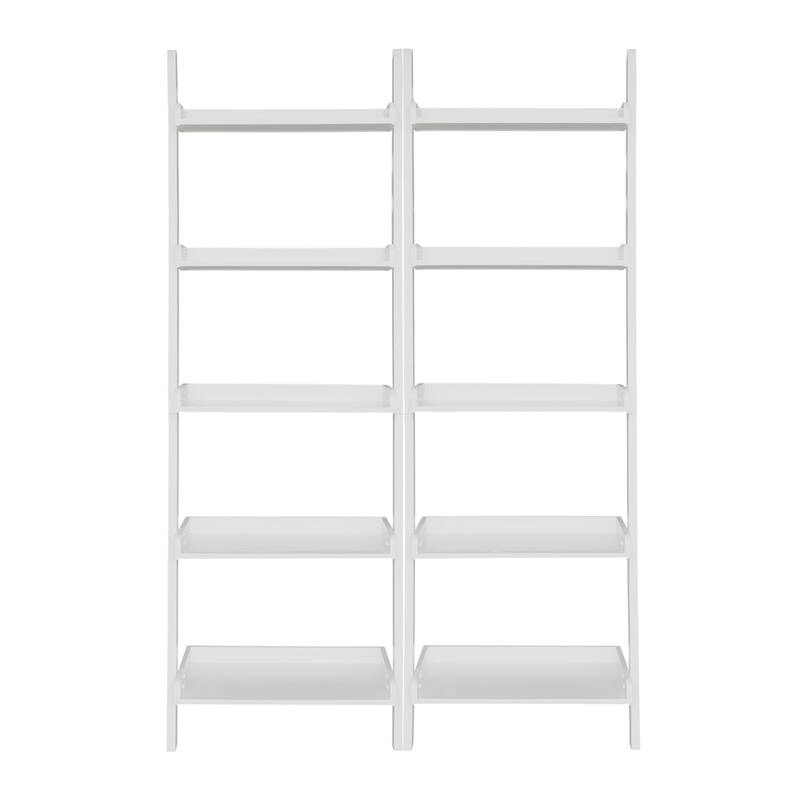Solid Wood Lean-to 5-tier Shelf Unit Set (Set of 2)