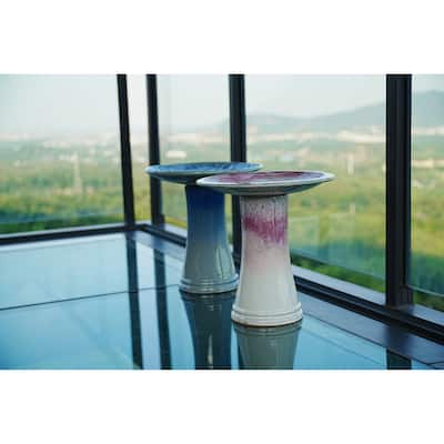 Blush Pink & White Ceramic Birdbath Set of 2 - 18 Inch Weather-Resistant Garden Decor